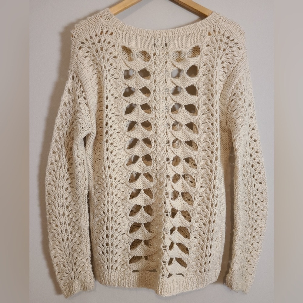 Funktional Cream Wool Alpaca Blend Open‎ Knit Sweater Small - Picture 4 of 8